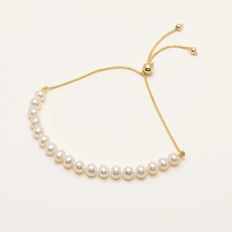 Women’s stretch bracelets-Cultured Freshwater Pearl Bolo Bracelet in 14kt Yellow Gold (4.5-5mm pearls)