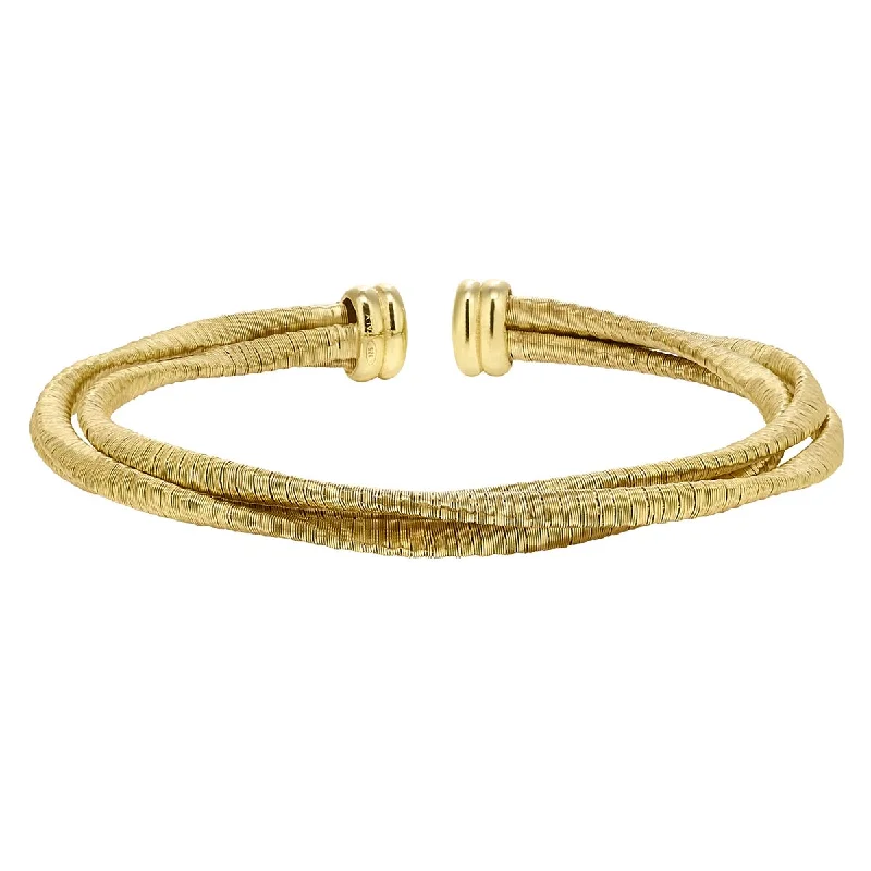 Women’s diamond tennis bracelets-Bella Cavo Triple Cable Twist Flexible Cuff Bracelet in Sterling Silver with Yellow Gold Plate