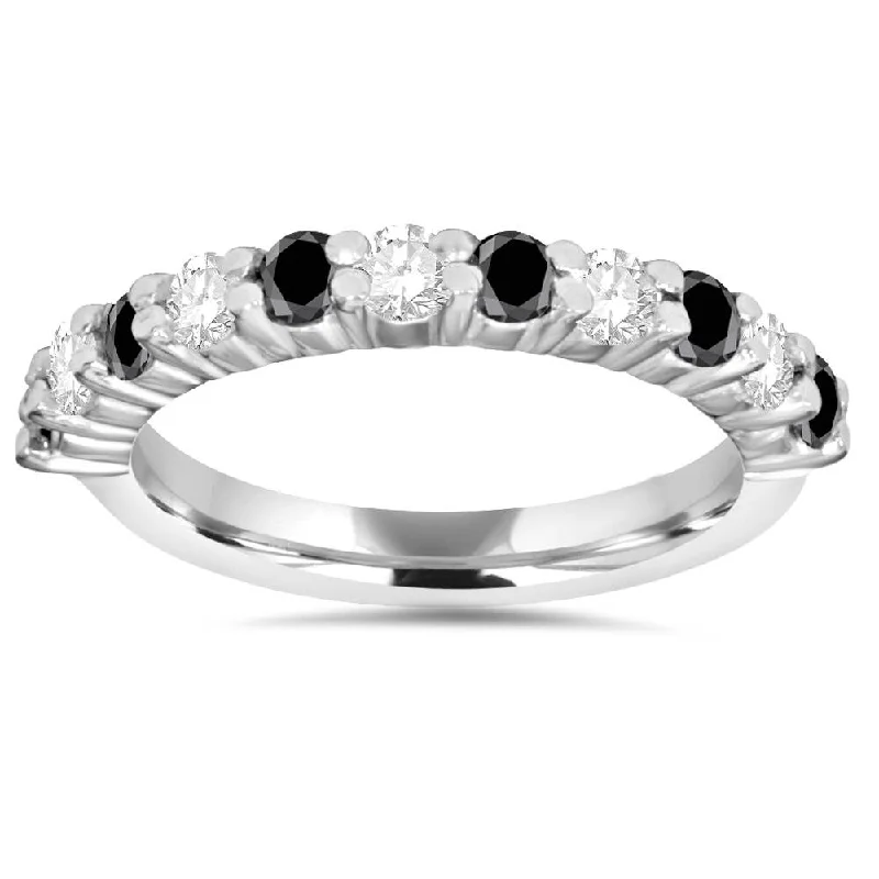 Women’s handcrafted engagement rings-5/8CT Black & White Diamond Wedding Ring White Gold