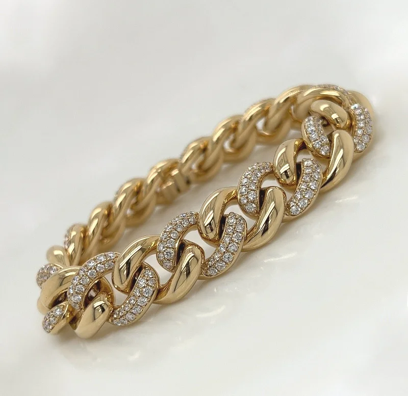 Women’s gemstone bangle bracelets-5.21 Carat 14K Yellow Gold Iced Out Cuban Link Diamond Bracelet, 41.9g