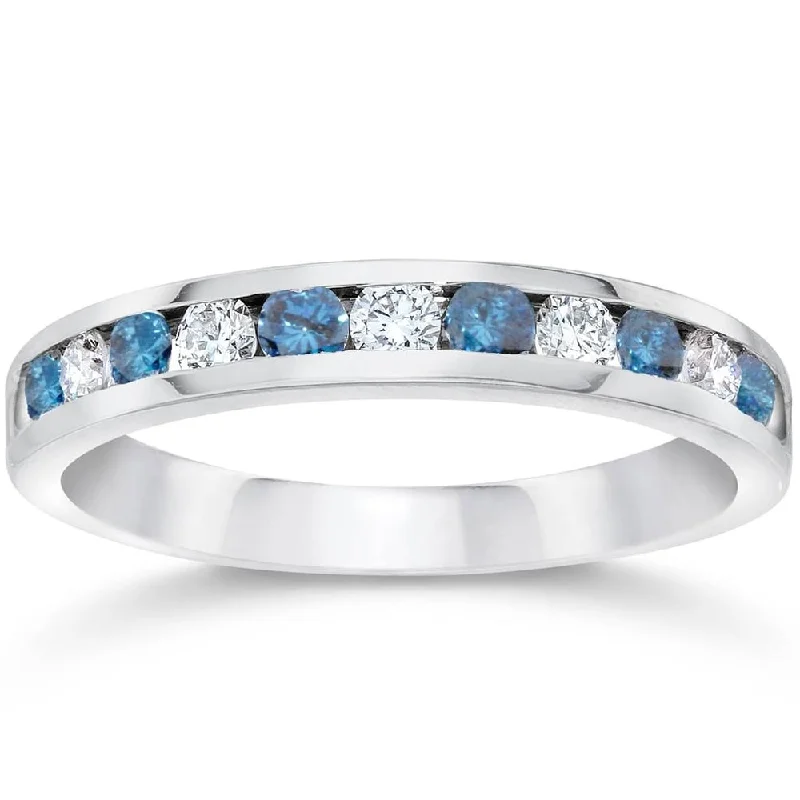 Women’s luxury diamond engagement rings-1/2ct Blue & White Diamond Channel Set Wedding Ring White Gold