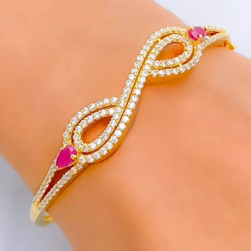 Women’s cuff bangles-Iconic Colorful 22k Gold CZ Bangle Bracelet