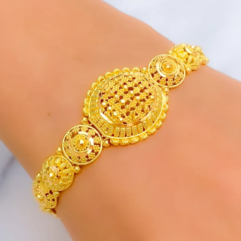 Women’s statement bangle bracelets-Blooming Etched 22k Gold Bracelet