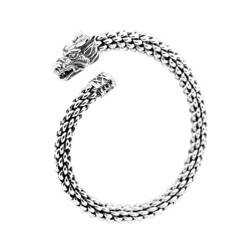 Women’s friendship bracelets-Keith Jack Dragon Torc Bangle Bracelet in Sterling Silver