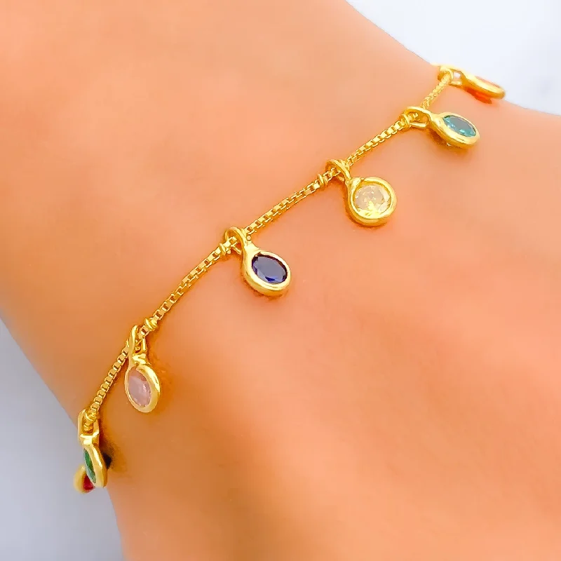 Women’s engraved charm bracelets-Impressive Sleek 22k Gold CZ Bracelet