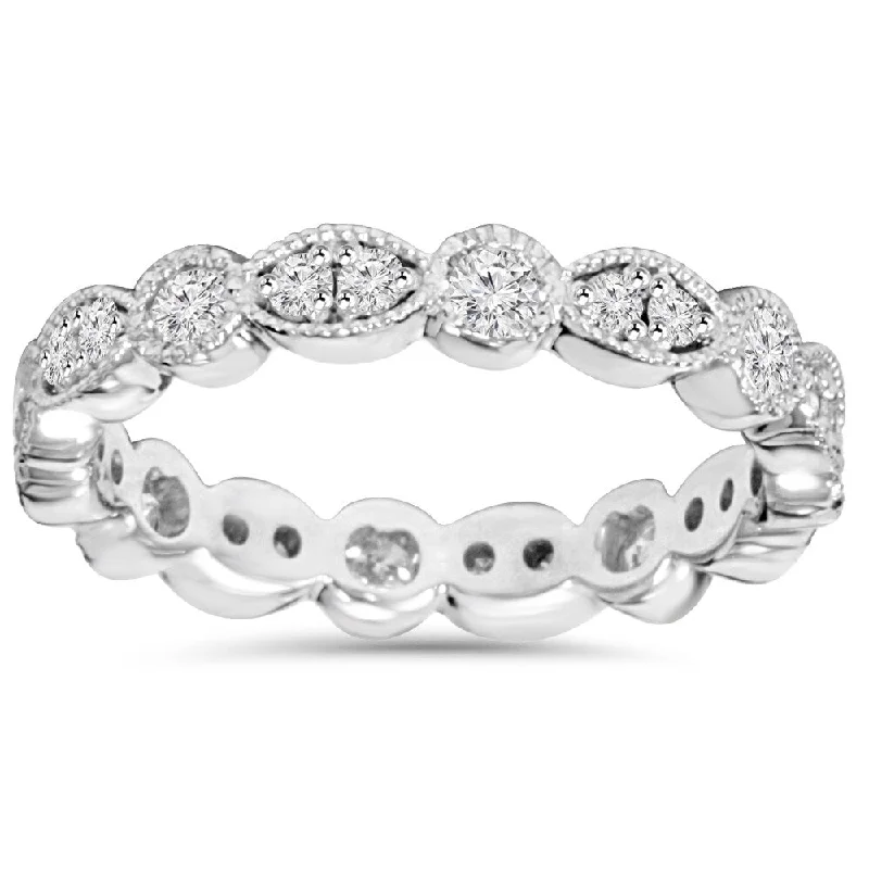 Women’s designer engagement rings-14K White Gold 1.00ct TDW Round Diamond Eternity Anniversary Stackable Wedding Ring