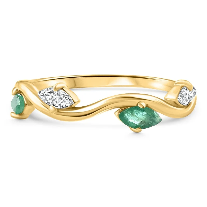 Women’s cushion cut engagement rings-3/8Ct Emerald Marquise Shape Diamond & Gemstone Wedding Ring Gold Lab Grown