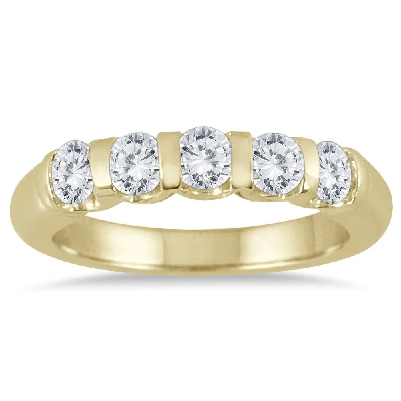 Women’s designer engagement rings-3/4 Carat TW Five Stone Diamond Wedding Band in 14K Yellow Gold