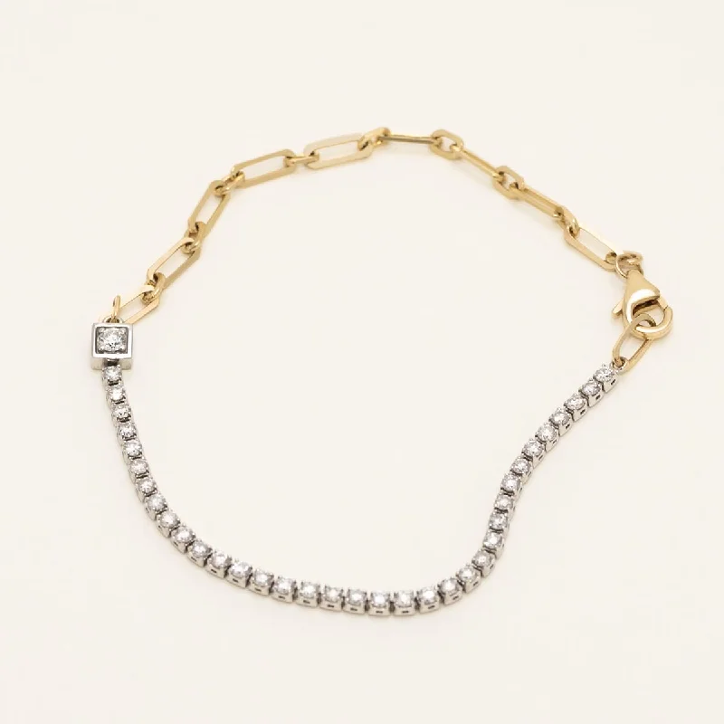 Women’s pearl charm bracelets-Diamond Tennis and Paperclip Link Bracelet in 14kt Yellow and White Gold (1ct tw)