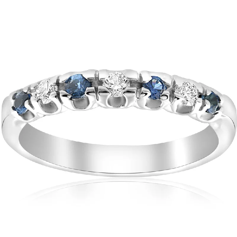 Women’s rose gold engagement rings-14K White Gold 1/3 ct TDW Diamond & Blue Sapphire Womens Wedding Stackable Ring (I-J,I2-I3)