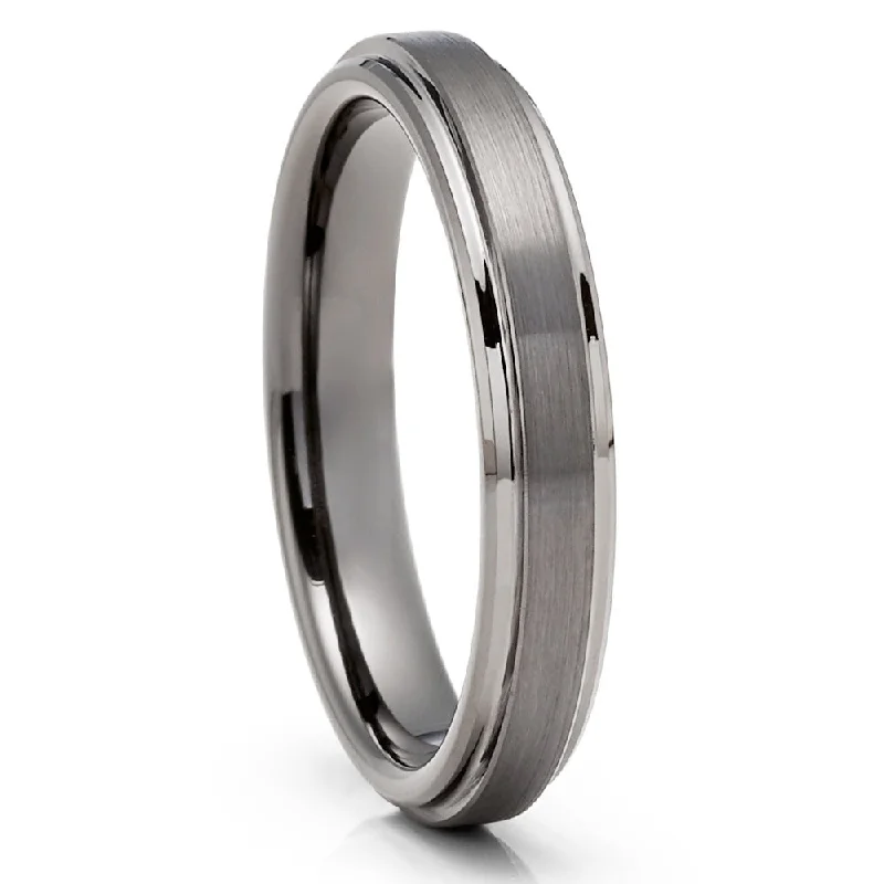 Women’s antique-style engagement rings-Tungsten Wedding Band 4Mm Gunmetal Comfort Fit Ring Cobalt Free