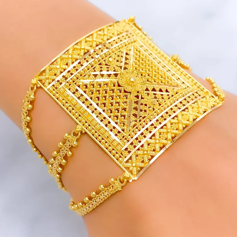 Women’s boho bracelets-Luminescent Eclectic 22k Gold Statement Bracelet