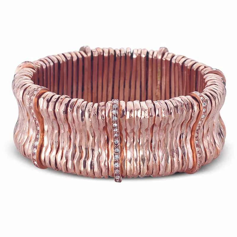 Women’s leather bracelets-ROSE PLATED BRASS BRACELET WITH CLEAR CRYSTALS