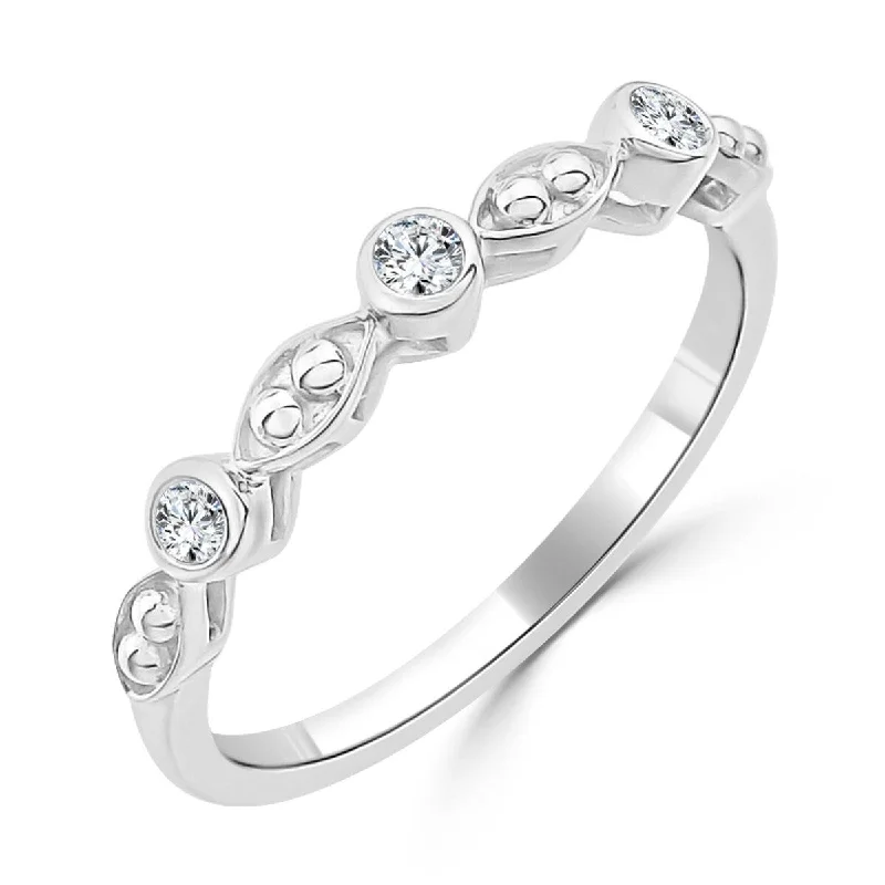 Women’s princess-cut engagement rings-Auriya Petite Beaded Stackable Diamond Wedding Band 0.08ctw 10K Gold