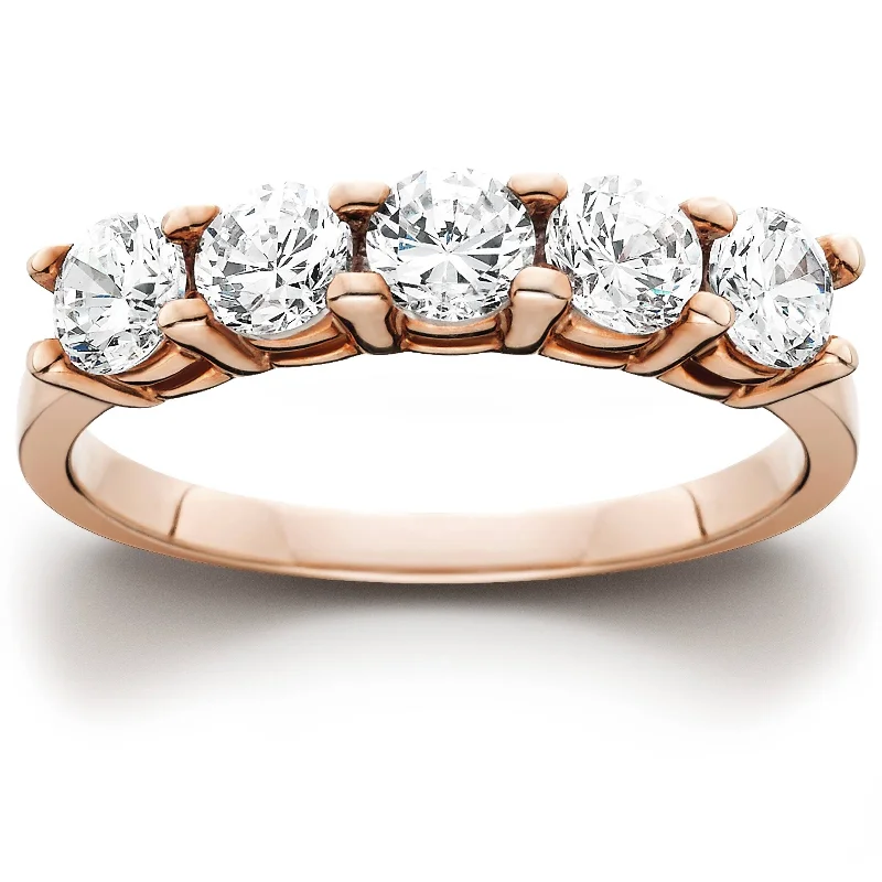 Women’s oval engagement rings-1 1/2CT 5 Stone Diamond Wedding Ring Rose Gold