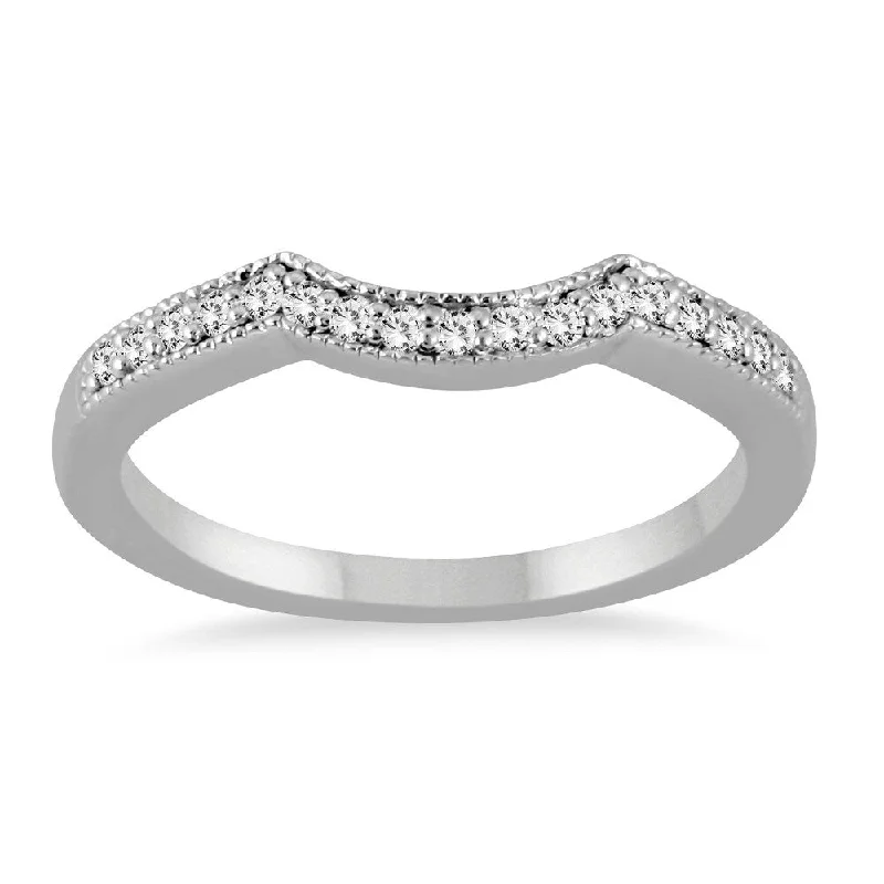 Women’s multi-stone engagement rings-1/8 Carat TW Diamond Curved Wedding Band in 14K White Gold