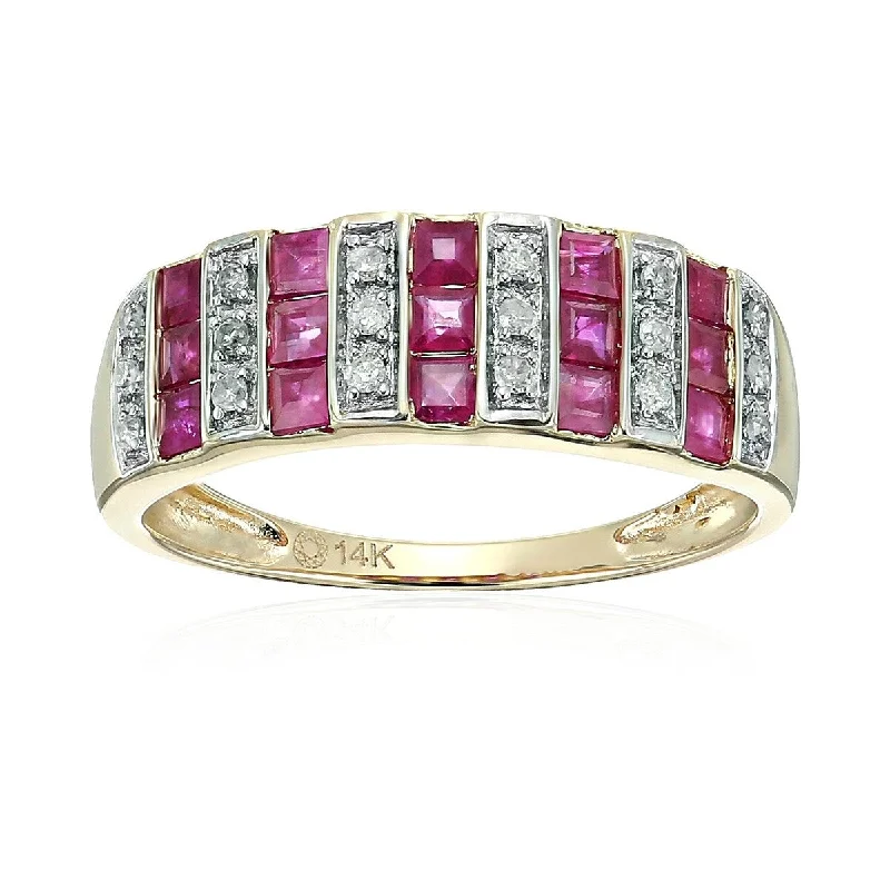 Women’s halo engagement rings-14k Yellow Gold Ruby and Diamond Wedding Band, Size 7