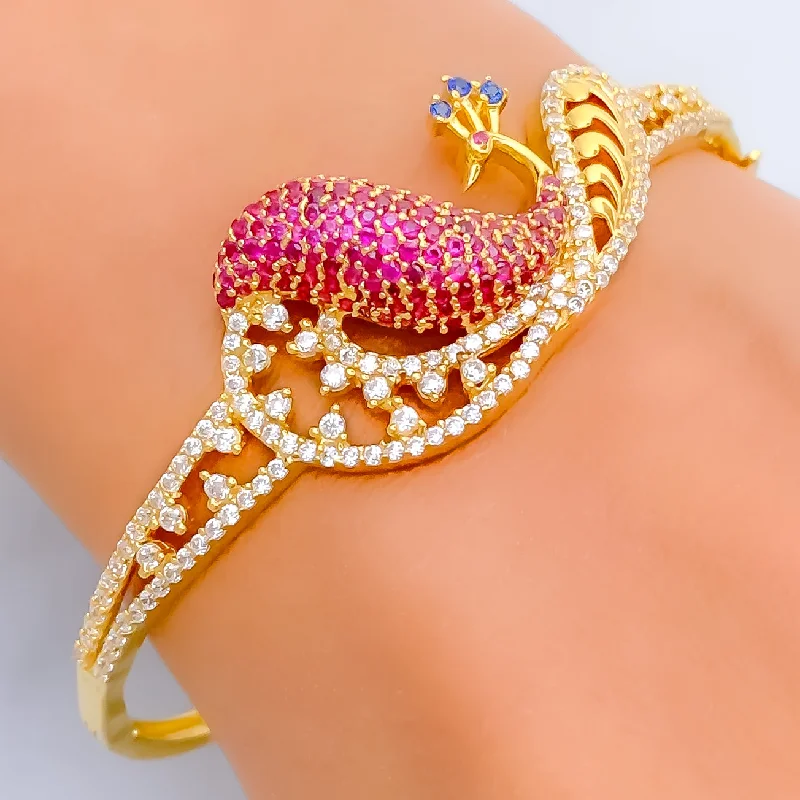 Women’s eternity bracelets-Captivating Peacock 22k Gold CZ Bangle Bracelet