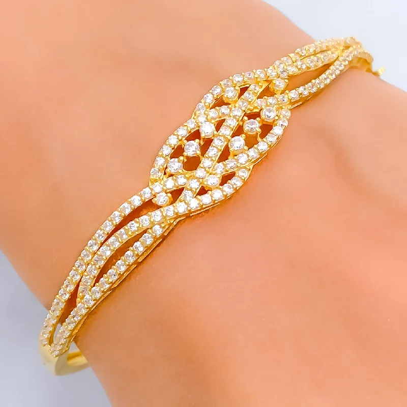 Women’s beaded bracelets-Ornate Shimmering 22k Gold CZ Bangle Bracelet