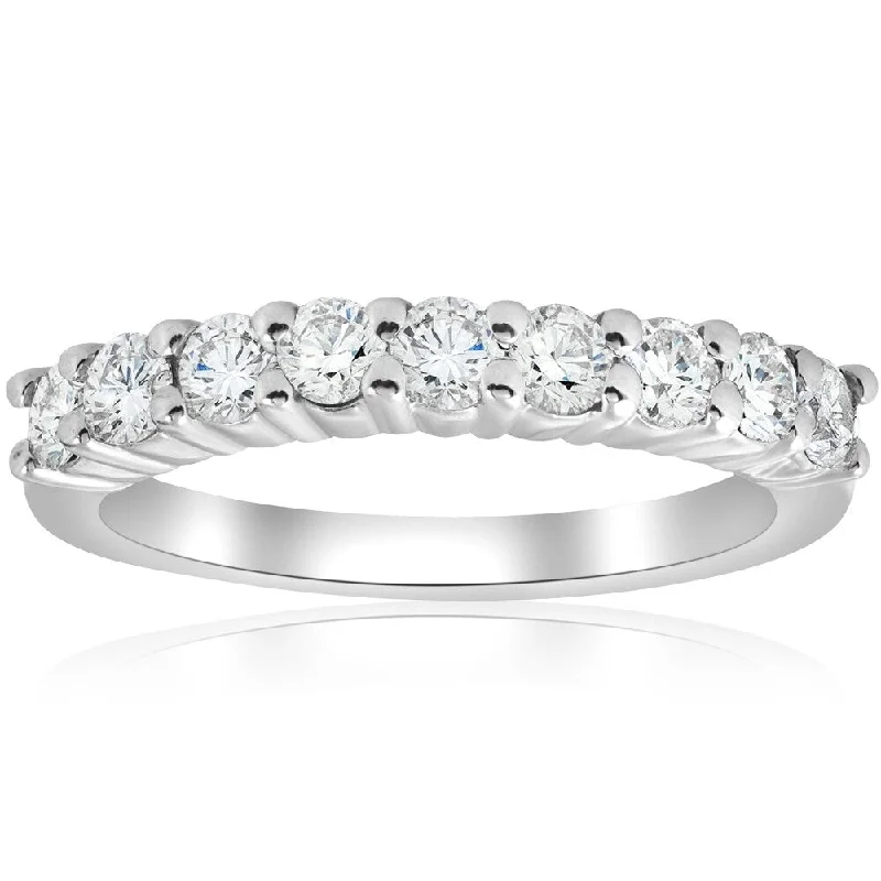 Women’s colorful gemstone engagement rings-Pompeii3 14k White Gold 1 ct TDW Diamond Prong Half Eternity Ring Womens Wedding Band - White I-J - White I-J