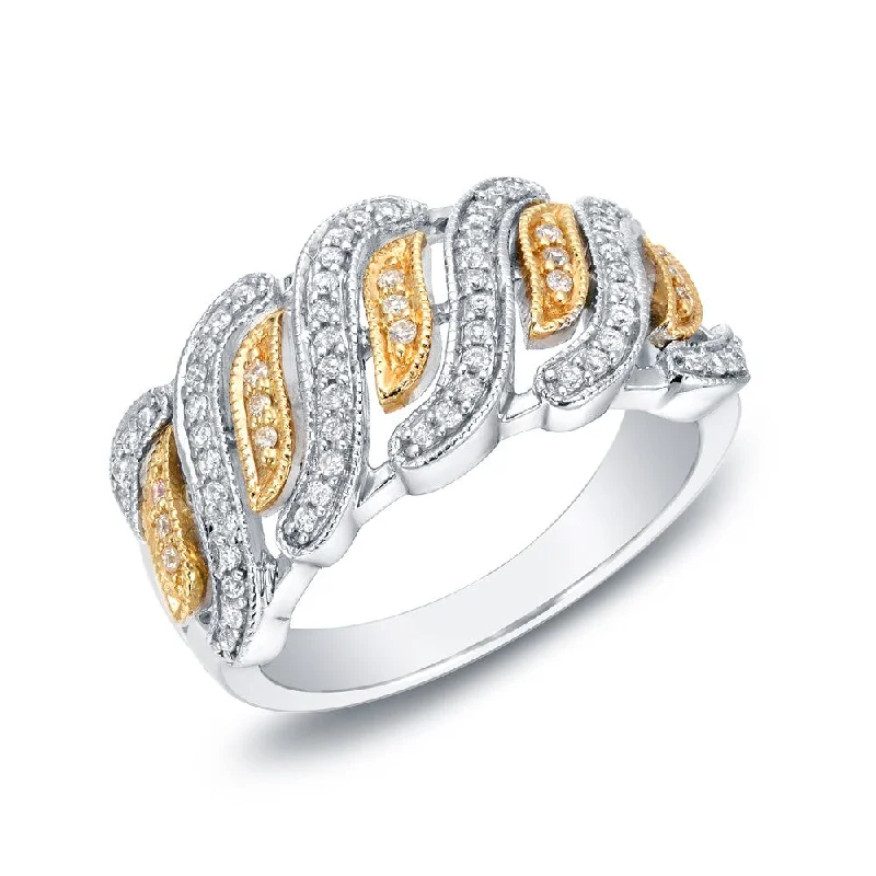 Women’s triple-stone engagement rings-Auriya Vintage Inspired Wide Yellow and White Gold Diamond Wedding Band 1/3cttw 14k Gold