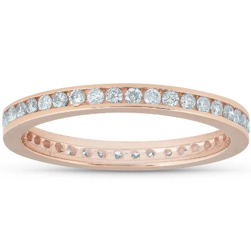 Women’s vintage engagement rings-1/2 Ct Diamond Eternity Ring 14k Rose Gold Channel Set Wedding Band