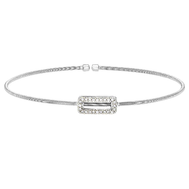 Women’s wedding bracelets-Bella Cavo Cubic Zirconia Flexible Cuff Bracelet in Sterling Silver