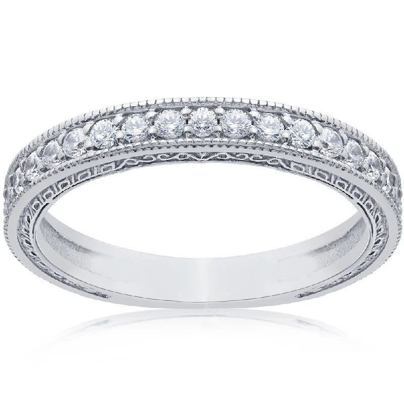 Women’s triple-stone engagement rings-14k White Gold 1/2 Ct TDW Diamond Wedding Ring with Scroll Details