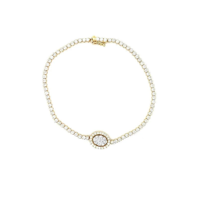 Women’s luxury diamond bracelets-Stackable Diamond Bracelet with Diamond Cluster in 14K Yellow Gold