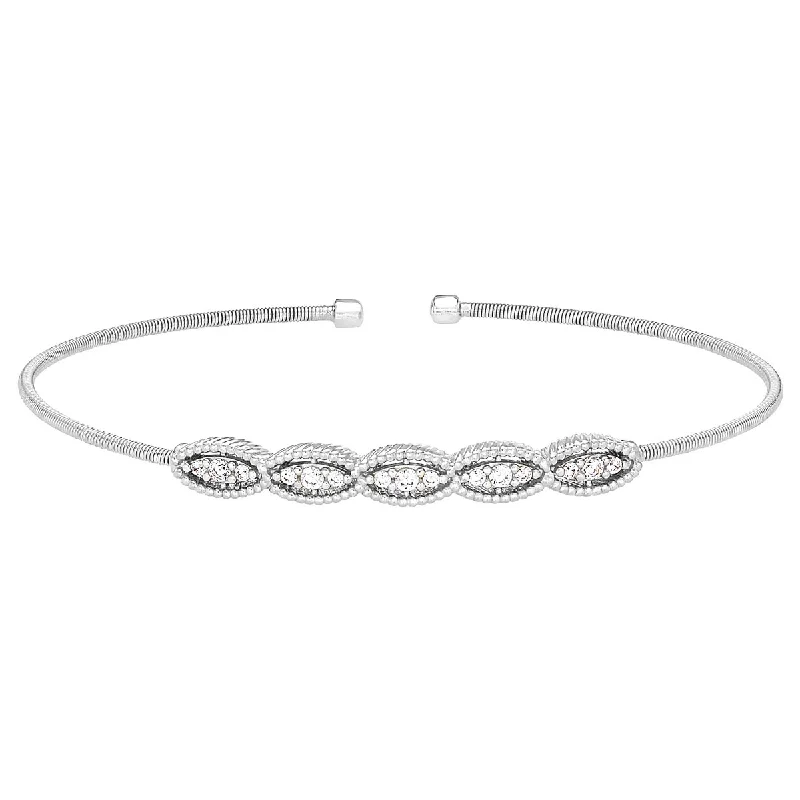 Women’s matching bracelets-Bella Cavo Cubic Zirconia Flexible Cuff Bracelet in Sterling Silver