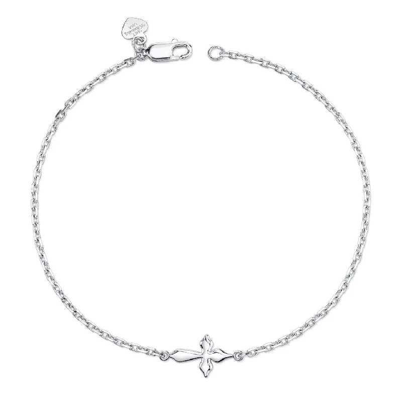 Women’s fashion chain bracelets-14K White Gold Kids Cross Bracelet