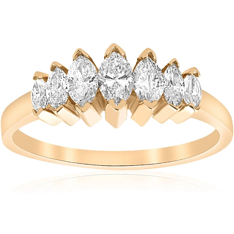 Women’s princess-cut engagement rings-Yellow Gold 3/4ct Marquise Diamond Wedding Anniversary Ring Womens Band