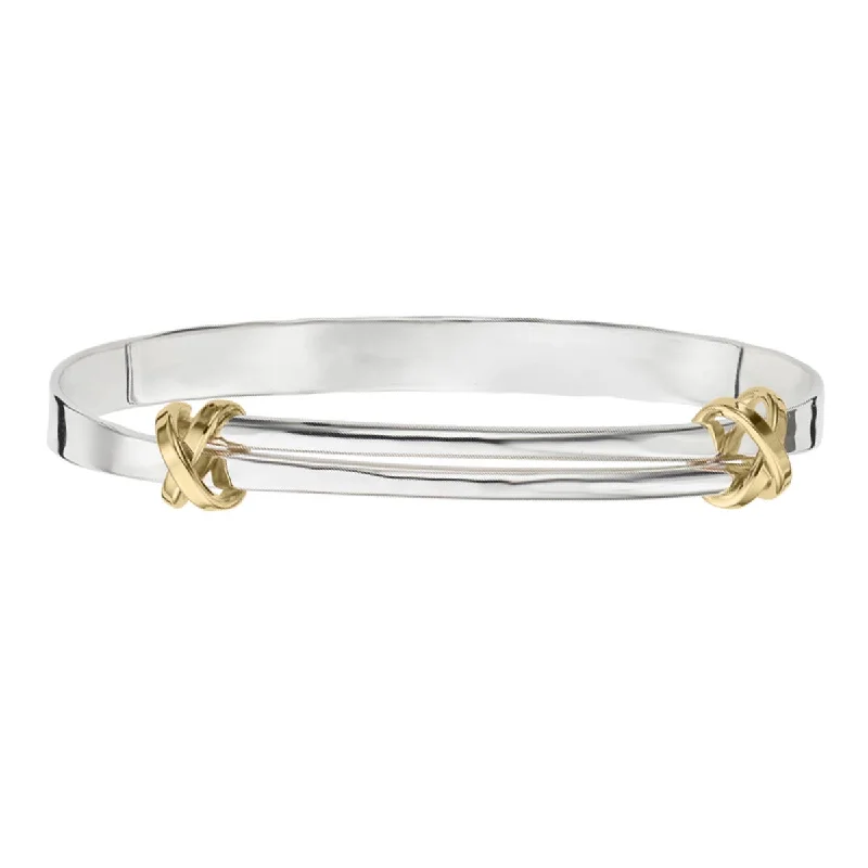 Women’s charm bracelets-E.L. Designs Signature Kiss Bangle Bracelet in Sterling Silver and 14kt Yellow Gold