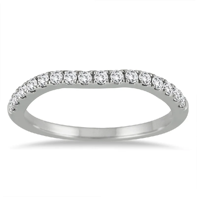 Women’s customized engagement rings-1/5 Carat TW Diamond Curved Wedding Band in 14K White Gold