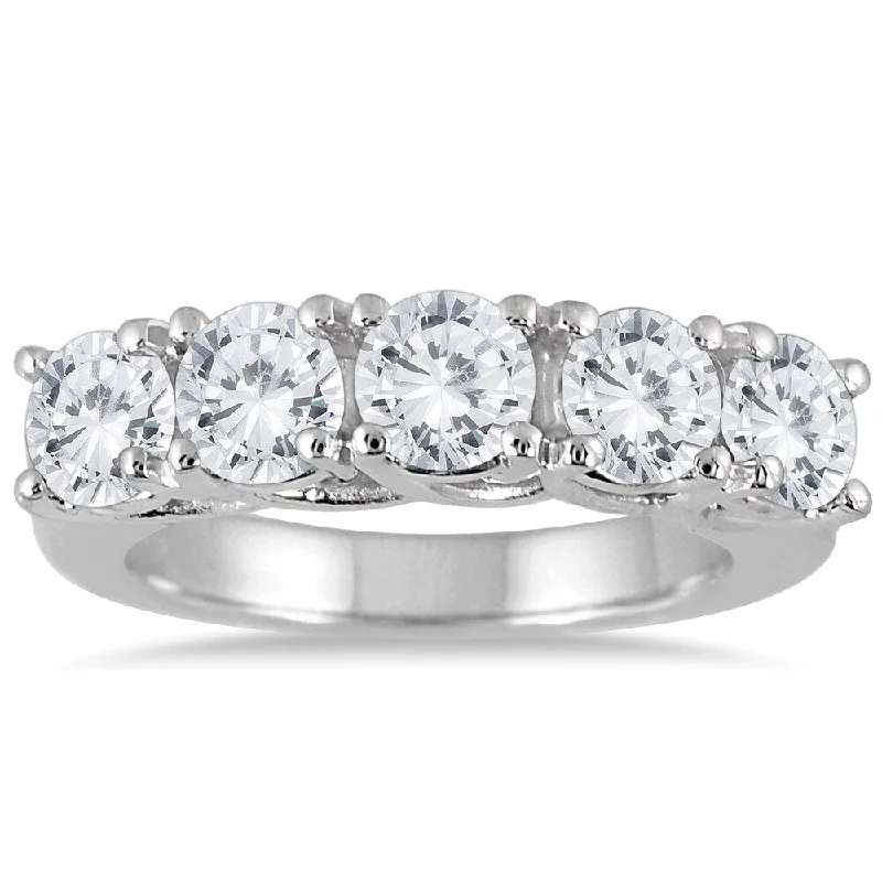 Women’s romantic engagement rings-Marquee Jewels 14k White Gold 3ct TDW Prong 5-stone Diamond Wedding Band (J-K, I2-I3)