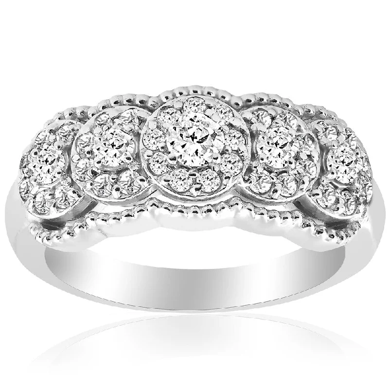 Women’s affordable diamond engagement rings-14k White Gold 1 ct TDW Diamond Wide Halo Wedding Anniversary Womens Stackable Ring