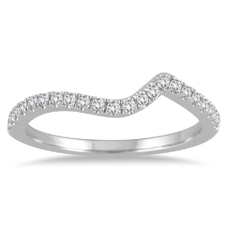 Women’s stackable engagement rings-1/6 Carat TW Diamond Curved Wedding Band in 14K White Gold