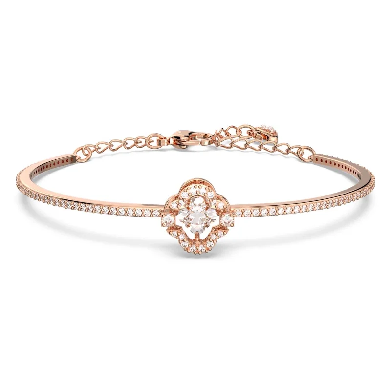 Women’s stackable bracelets-Swarovski Pink Crystal Dancing Clover Bangle Bracelet