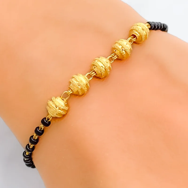 Women’s black leather bracelets-Lovely Multi-Orb 22k Gold Black Bead Bracelet