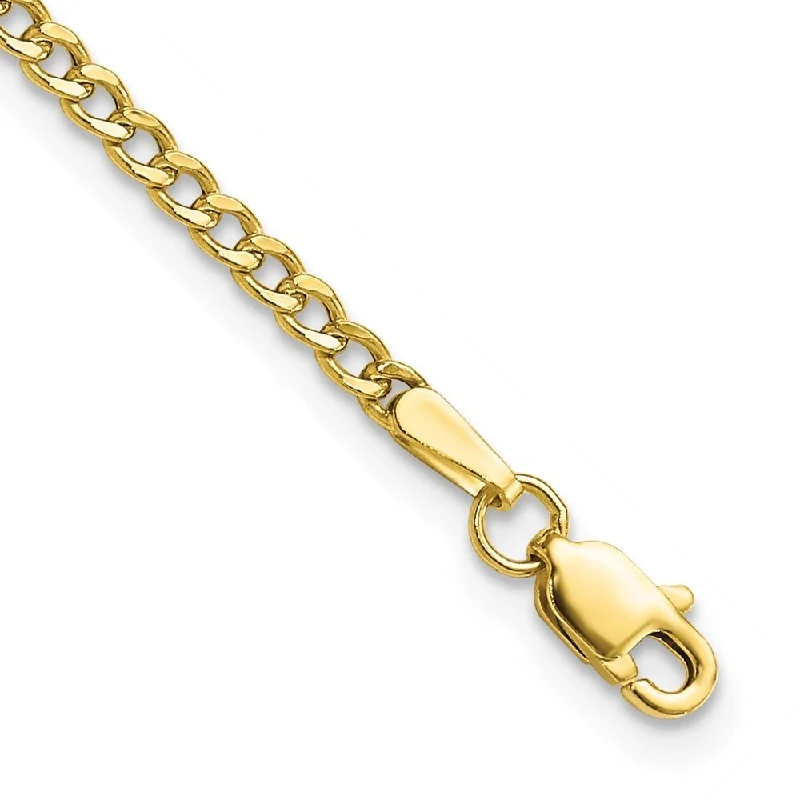 Women’s engraved charm bracelets-10k Yellow Gold 2.5mm Semi-Solid Curb Link Chain Bracelet, 7"