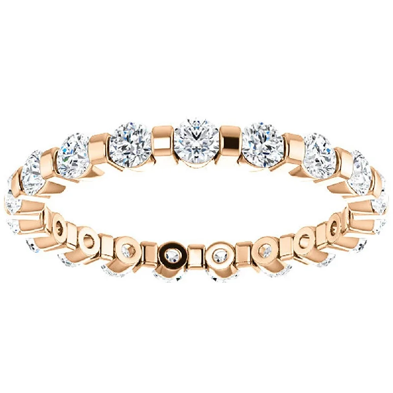 Women’s contemporary engagement rings-1 Ct Diamond Bar Set Eternity Wedding Ring in Rose Gold