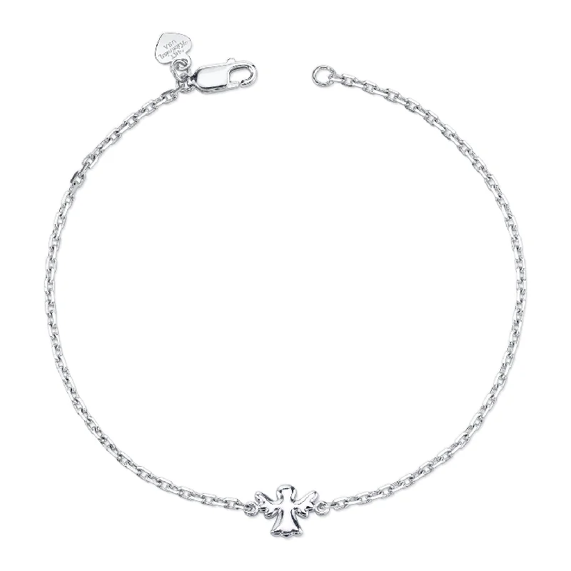 Women’s minimalist bracelets-14K White Gold Kids Angel Bracelet