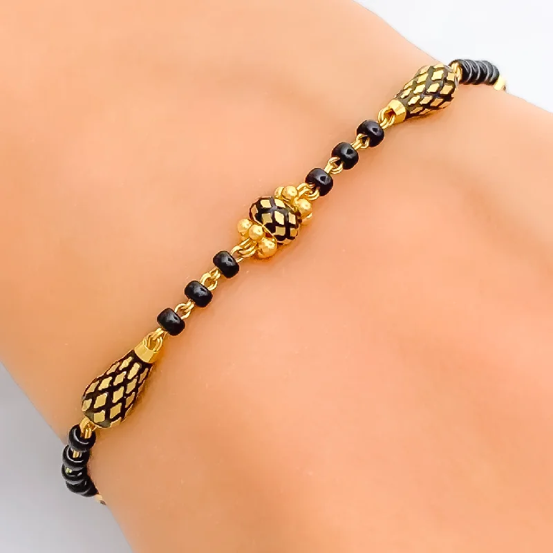 Women’s beaded bangle bracelets-Slender Everyday 22k Gold Black Bead Bracelet