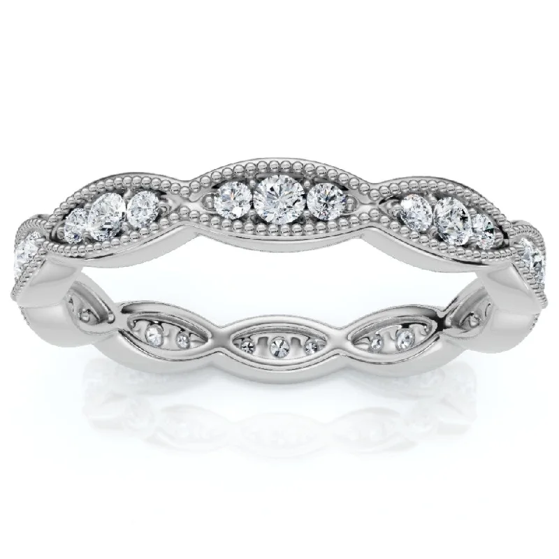 Women’s platinum solitaire engagement rings-3/8ct Diamond Vintage Eternity Ring Stackable Womens Wedding Band White Gold