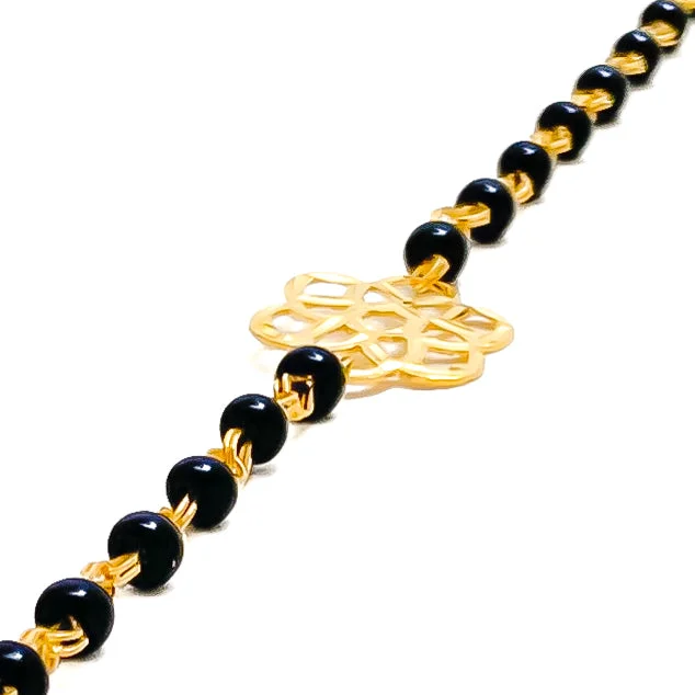 Women’s leather cuff bracelets-Chic Decorative 22k Gold Black Bead Baby Bracelet