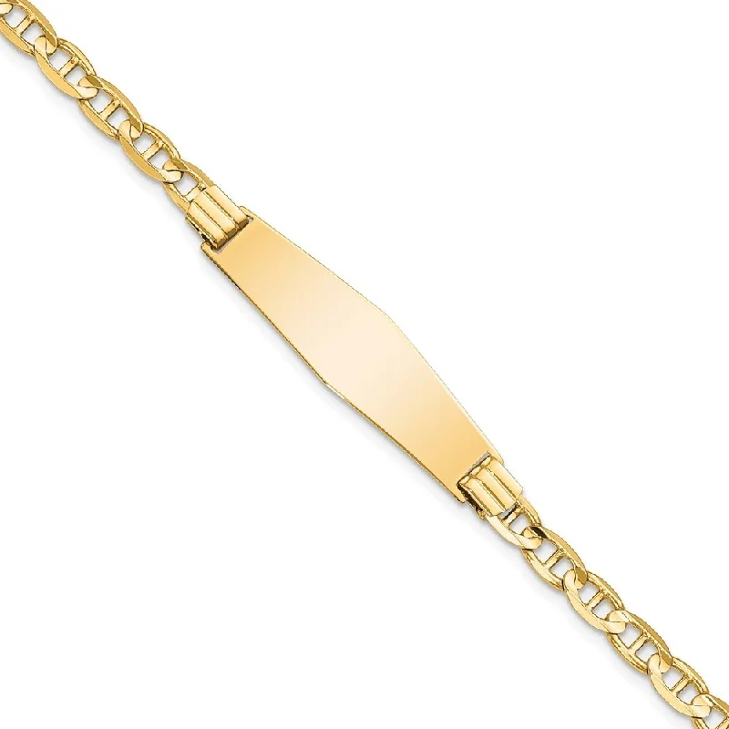 Women’s delicate bracelets-14k Yellow Gold 9.8mm Anchor Link Soft Diamond Shape ID Bracelet, 7"