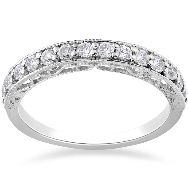 Women’s mixed metal engagement rings-3/8ct Diamond Vintage Stackable Wedding Ring White Gold