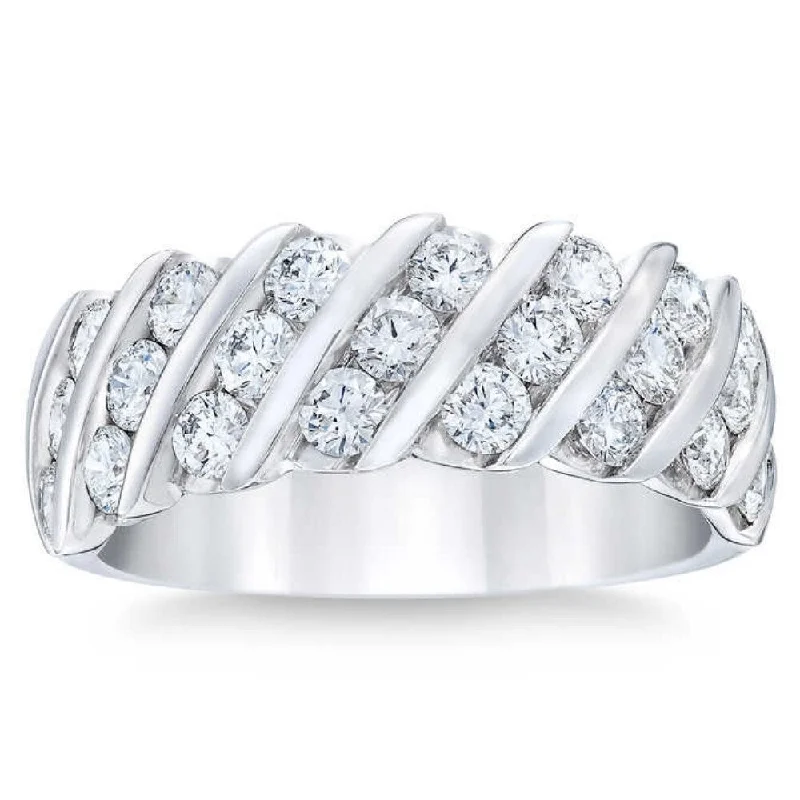 Women’s romantic engagement rings-Platinum 1 1/2ct Diamond Wedding Multi-Row Anniversary