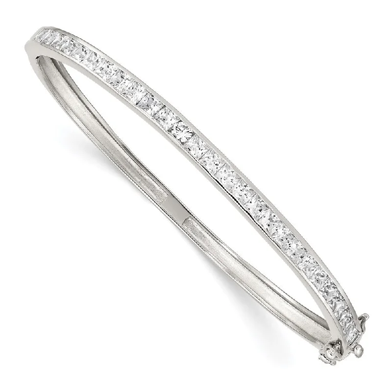 Women’s infinity bracelets-925 Sterling Silver Rhodium-plated Cubic Zirconia Hinged Bangle Bracelet, 8"