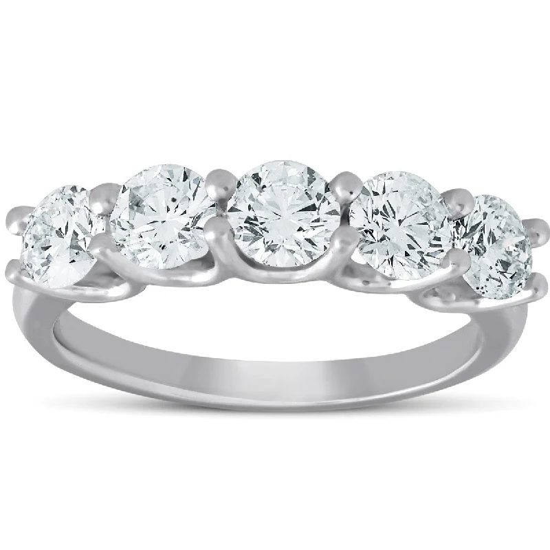 Women’s white sapphire engagement rings-1 1/2 Ct Diamond 5 Stone Wedding Ring 14k White Gold